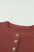 Henley Button Placket Side Slit Drop Shoulder Pullover Knit Sweater