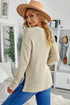 Henley Button Placket Side Slit Drop Shoulder Pullover Knit Sweater