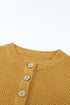 Henley Button Placket Side Slit Drop Shoulder Pullover Knit Sweater