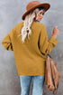 Henley Button Placket Side Slit Drop Shoulder Pullover Knit Sweater