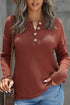 Henley Button Placket Side Slit Drop Shoulder Pullover Knit Sweater