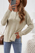 Henley Button Placket Side Slit Drop Shoulder Pullover Knit Sweater