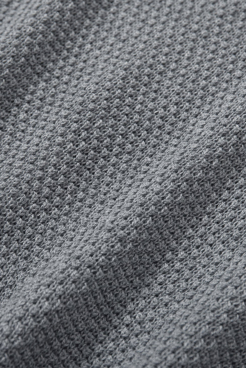 Henley Button Placket Side Slit Drop Shoulder Pullover Knit Sweater