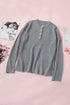 Henley Button Placket Side Slit Drop Shoulder Pullover Knit Sweater
