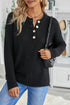 Henley Button Placket Side Slit Drop Shoulder Pullover Knit Sweater