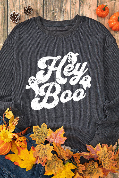 Hey Boo Ghost Graphic Corduroy Textured Oversized Sweatshirt