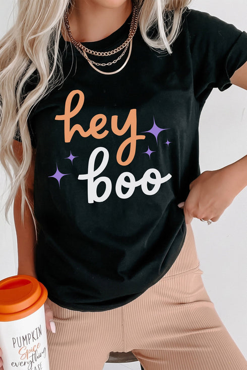 Hey Boo Slogan Round Neck T Shirt