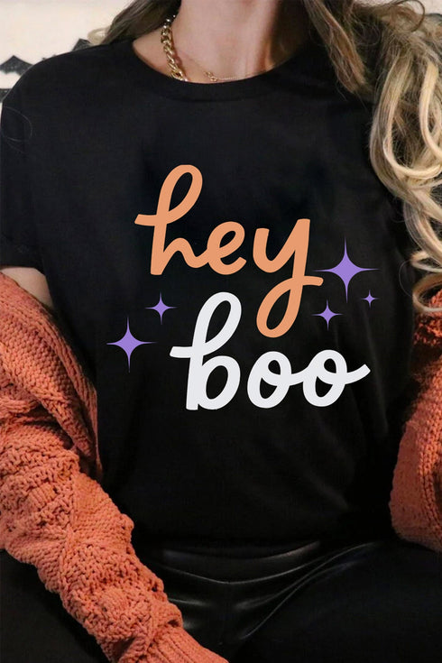 Hey Boo Slogan Round Neck T Shirt