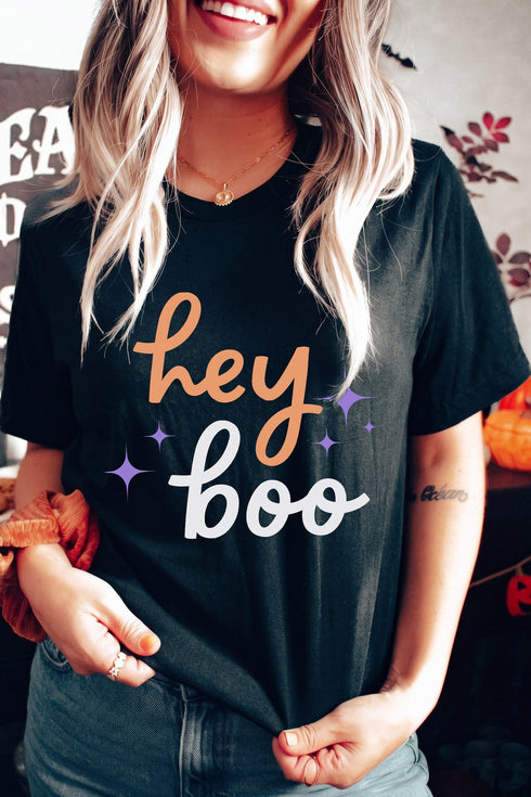 Hey Boo Slogan Round Neck T Shirt