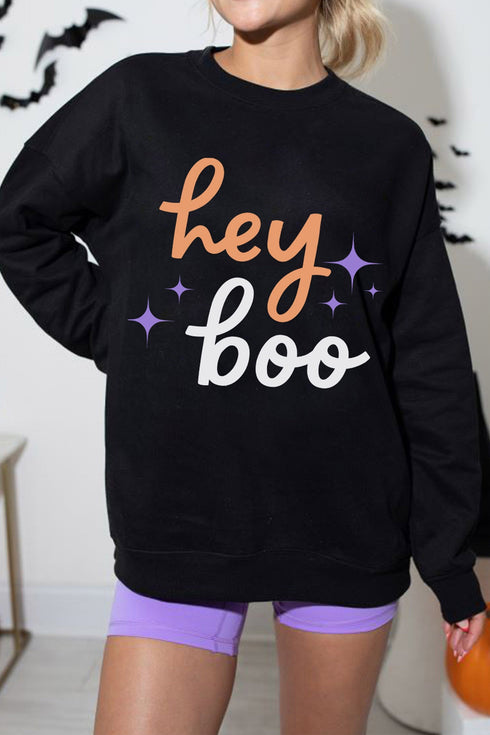 Hey Boo Themed Graphic Playful Americana Layering Sweatshirt