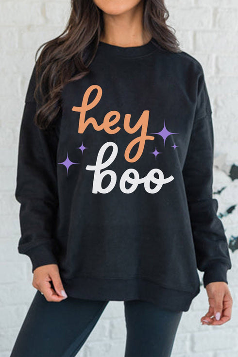 Hey Boo Themed Graphic Playful Americana Layering Sweatshirt