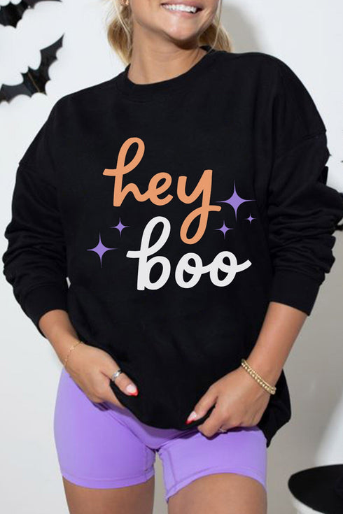 Hey Boo Themed Graphic Playful Americana Layering Sweatshirt