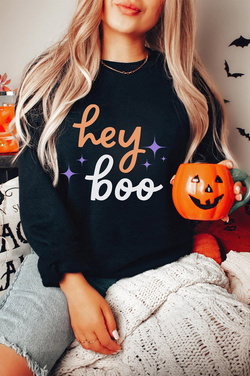 Hey Boo Themed Graphic Playful Americana Layering Sweatshirt