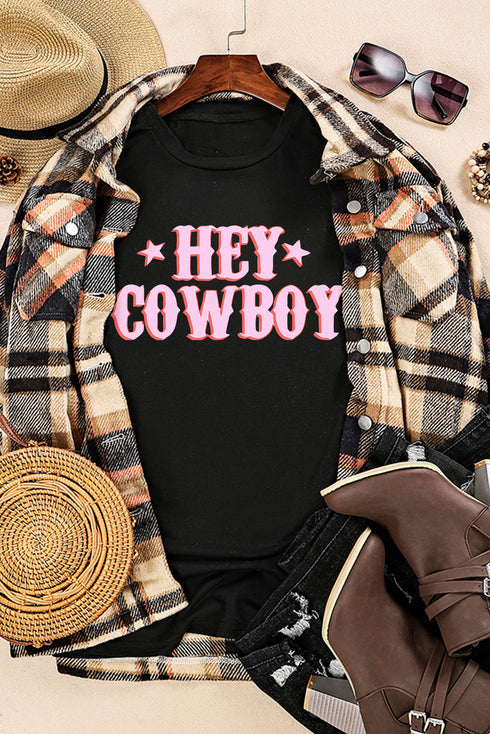 Hey Cowboy Western Graphic Short Sleeve Crew Neck Tee