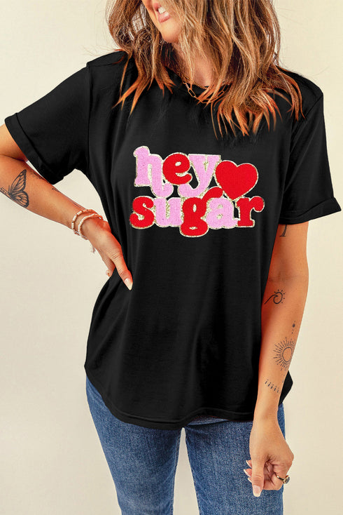 Hey Sugar Chenille Heart Patch Graphic Tee