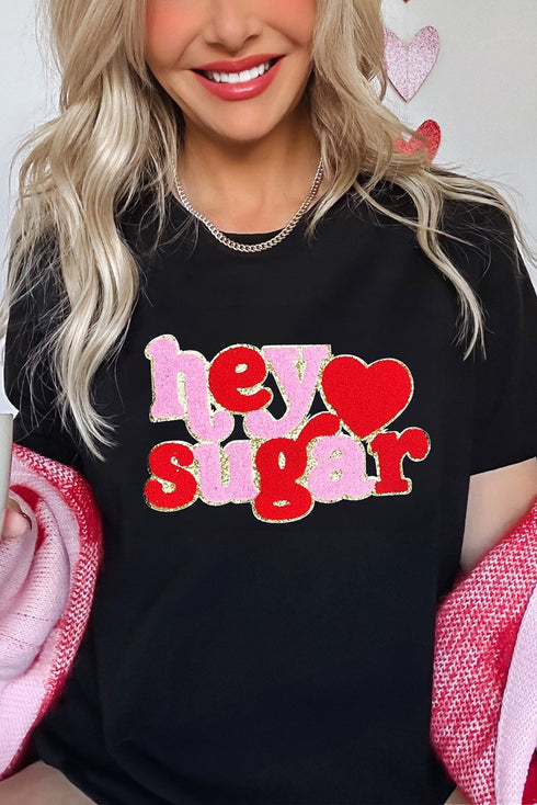 Hey Sugar Chenille Heart Patch Graphic Tee