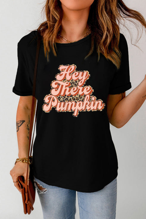 Hey There Pumpkin Leopard Print Short Sleeve Graphic Tee