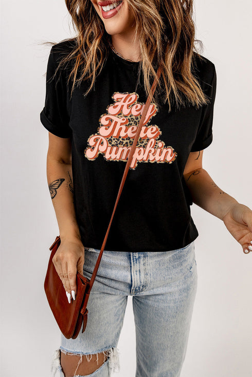 Hey There Pumpkin Leopard Print Short Sleeve Graphic Tee