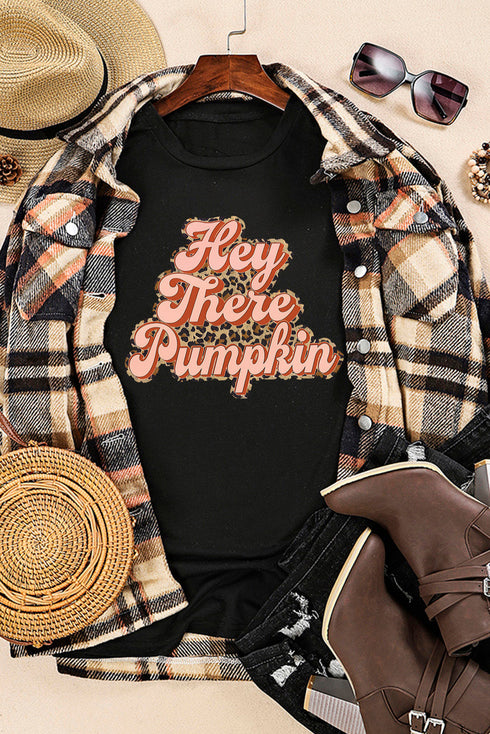Hey There Pumpkin Leopard Print Short Sleeve Graphic Tee