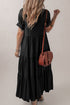 Hidden Button Short Sleeve Ruffle Tiered A-Line Maxi Dress