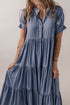 Hidden Button Short Sleeve Ruffle Tiered A-Line Maxi Dress