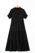 Hidden Button Short Sleeve Ruffle Tiered A-Line Maxi Dress