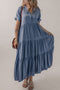 Hidden Button Short Sleeve Ruffle Tiered A-Line Maxi Dress