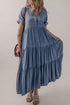 Hidden Button Short Sleeve Ruffle Tiered A-Line Maxi Dress