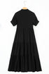 Hidden Button Short Sleeve Ruffle Tiered A-Line Maxi Dress