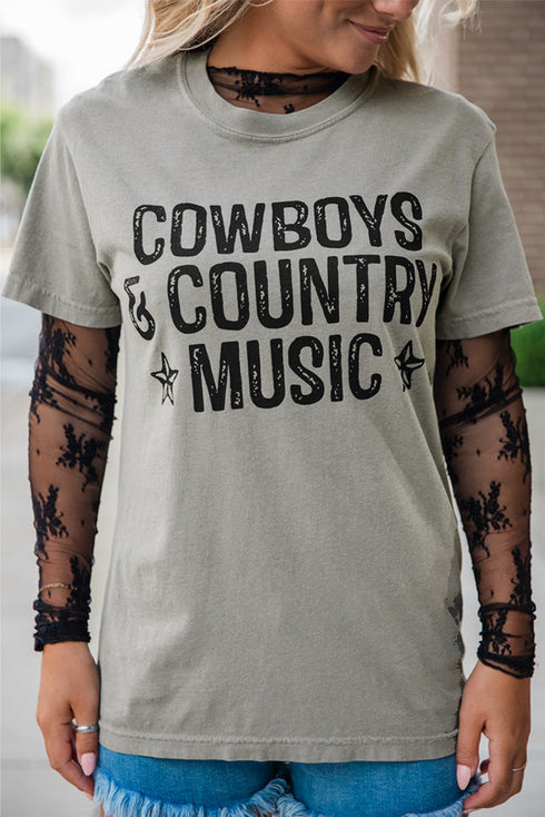 High Cowboys & Country Music Graphic Crew Neck T Shirt