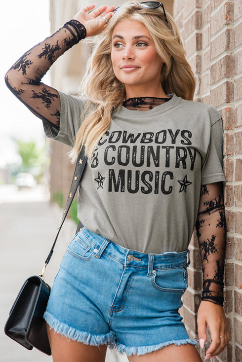 High Cowboys & Country Music Graphic Crew Neck T Shirt