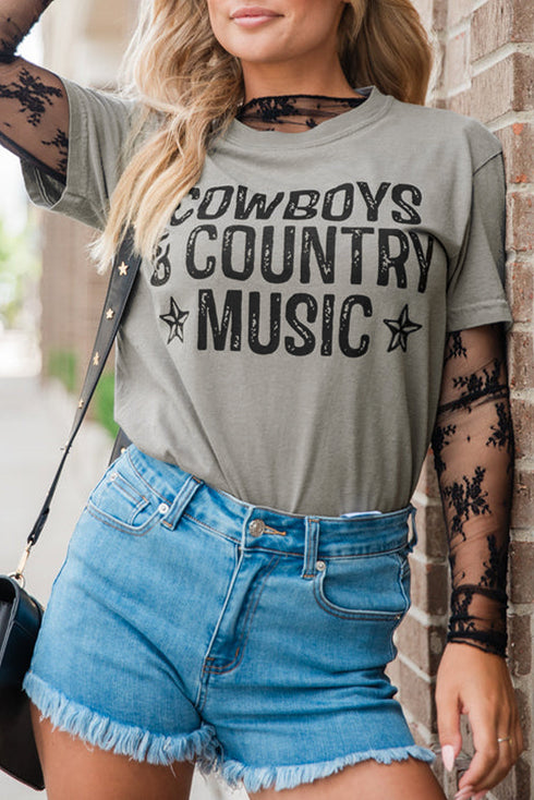High Cowboys & Country Music Graphic Crew Neck T Shirt