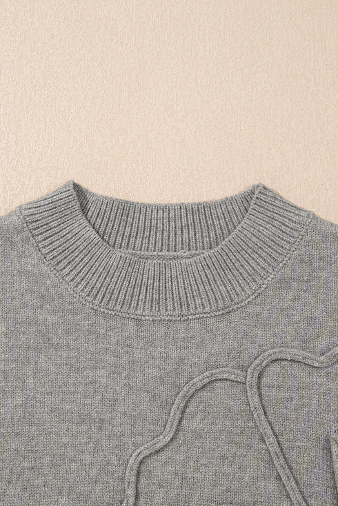 High Flower Pattern Ribbed Trim Short Sleeve Boxy Sweater