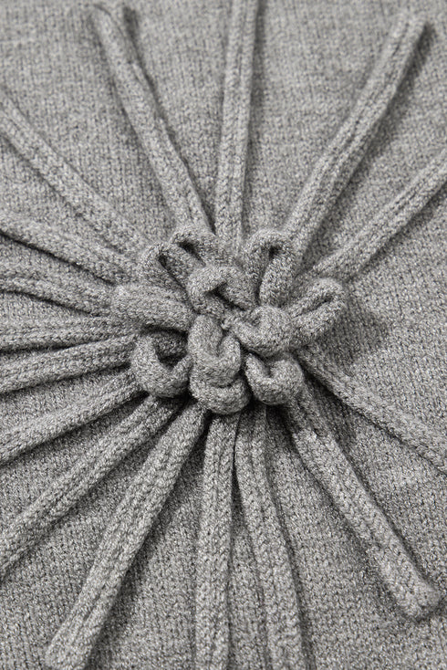 High Flower Pattern Ribbed Trim Short Sleeve Boxy Sweater