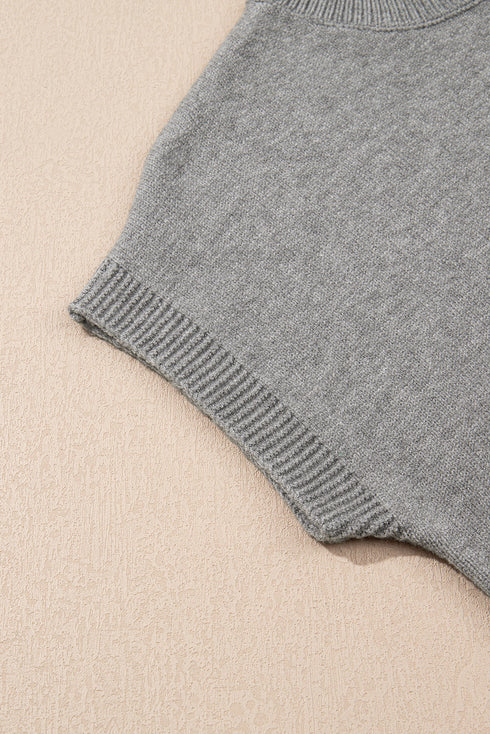 High Flower Pattern Ribbed Trim Short Sleeve Boxy Sweater