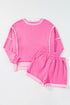 High Low Color Block Patchwork Long Sleeve Short Sets