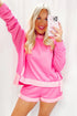 High Low Color Block Patchwork Long Sleeve Short Sets