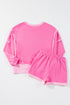 High Low Color Block Patchwork Long Sleeve Short Sets