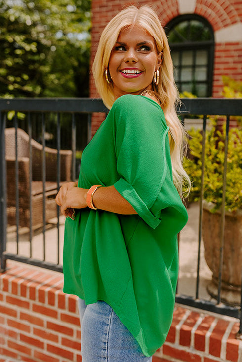 High Low Hem V Neck Cuffed Sleeve Plus Size Tee