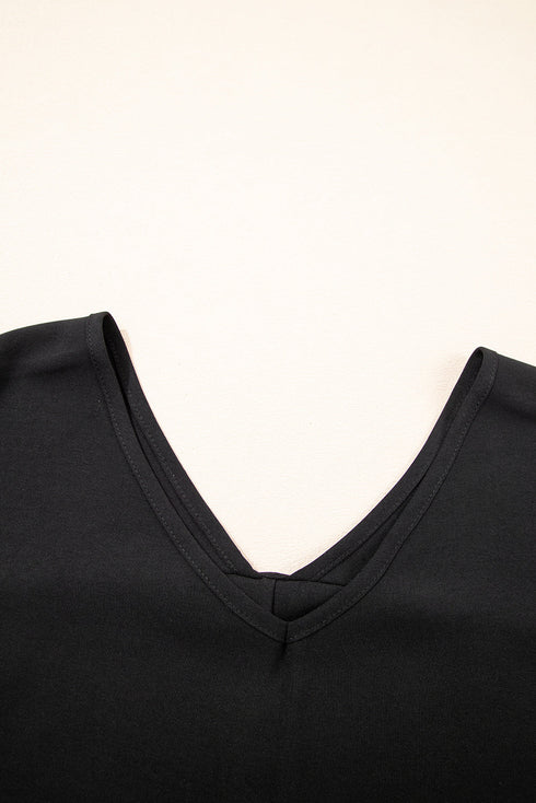 High Low Hem V Neck Cuffed Sleeve Plus Size Tee