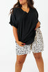 High Low Hem V Neck Cuffed Sleeve Plus Size Tee