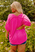 High Low Hem V Neck Cuffed Sleeve Plus Size Tee