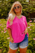 High Low Hem V Neck Cuffed Sleeve Plus Size Tee
