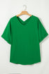 High Low Hem V Neck Cuffed Sleeve Plus Size Tee