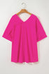 High Low Hem V Neck Cuffed Sleeve Plus Size Tee