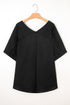 High Low Hem V Neck Cuffed Sleeve Plus Size Tee