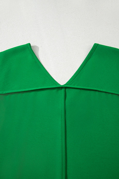 High Low Hem V Neck Cuffed Sleeve Plus Size Tee