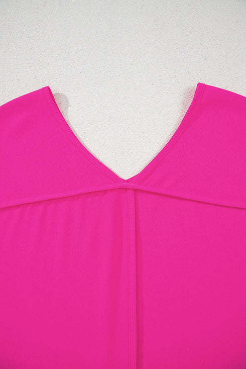 High Low Hem V Neck Cuffed Sleeve Plus Size Tee