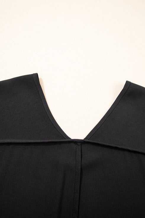 High Low Hem V Neck Cuffed Sleeve Plus Size Tee