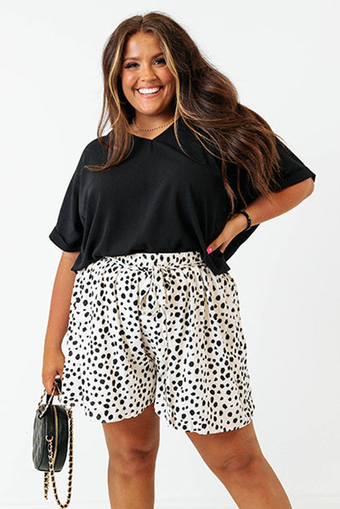 High Low Hem V Neck Cuffed Sleeve Plus Size Tee